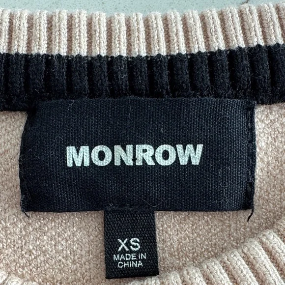 Monrow Black and Cream Women's Super Soft Crew Neck Sweater - Picture 2 of 5